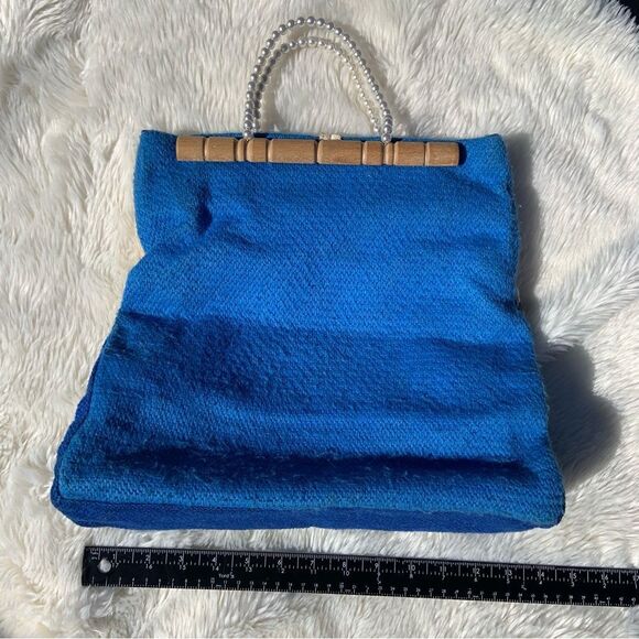 Stunning Vintage Blue & Yellow Pearled Tulip Handbag - Picture 3 of 12